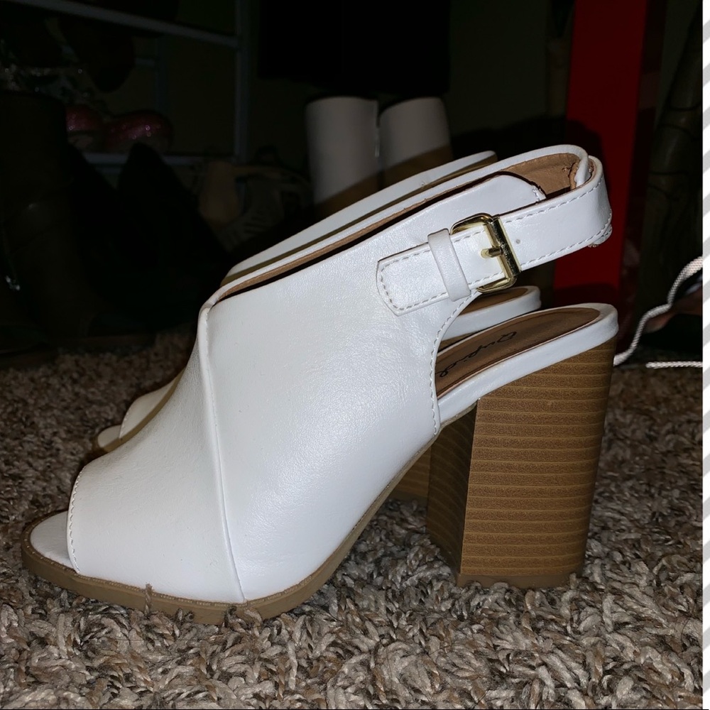 White peep toe booties.